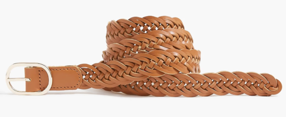 J Crew Womens Leather Skinny Reversible Braided Belt Classic Gold & Brown XL 47"